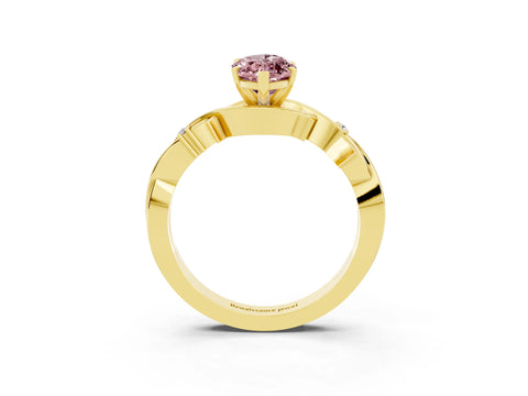 Yellow gold Marquise Cut Morganite Solitaire Ring with Milgrain Pavé Band and Four-Prong Setting_15