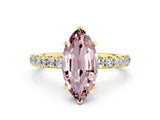 Yellow gold Marquise Cut Morganite Solitaire Ring with Pavé Accents and Four-Prong Setting
