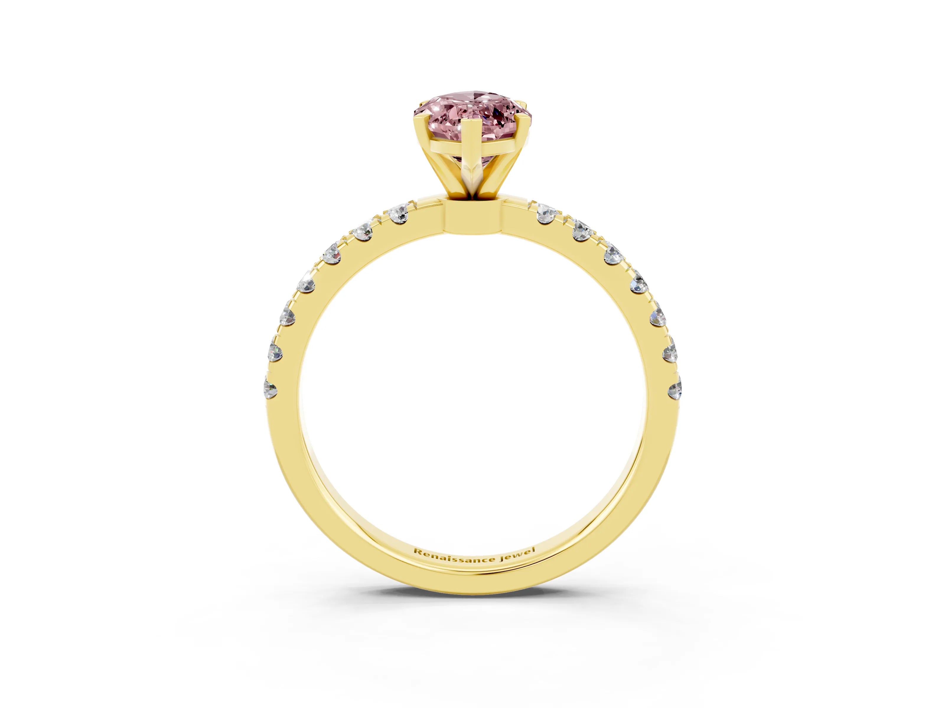Yellow gold Marquise Cut Morganite Solitaire Ring with Pavé Accents and Four-Prong Setting_3