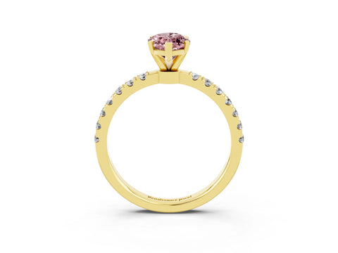 Yellow gold Marquise Cut Morganite Solitaire Ring with Pavé Accents and Four-Prong Setting_3