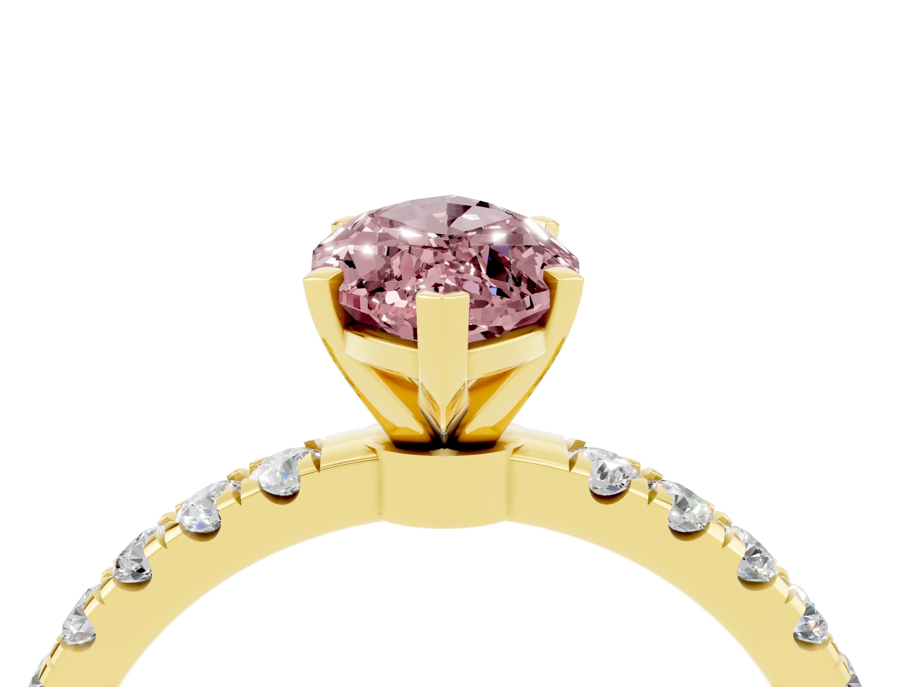 Yellow gold Marquise Cut Morganite Solitaire Ring with Pavé Accents and Four-Prong Setting_4