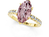 Yellow gold Marquise Cut Morganite Solitaire Ring with Pavé Band and Four-Prong Setting_25