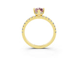 Yellow gold Marquise Cut Morganite Solitaire Ring with Pavé Band and Four-Prong Setting_27