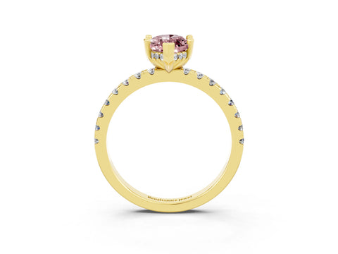 Yellow gold Marquise Cut Morganite Solitaire Ring with Pavé Band and Four-Prong Setting_27