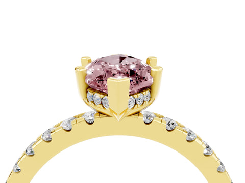 Yellow gold Marquise Cut Morganite Solitaire Ring with Pavé Band and Four-Prong Setting_28