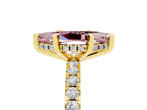 Yellow gold Marquise Cut Morganite Solitaire Ring with Pavé Band and Four-Prong Setting_29