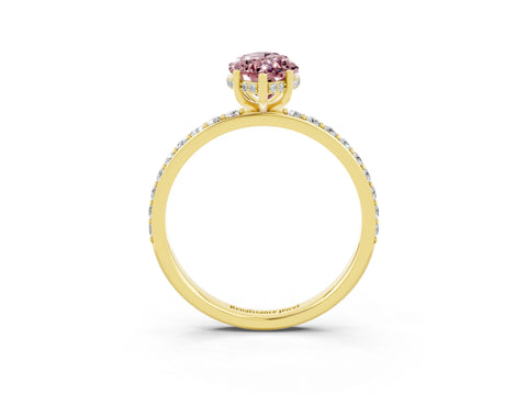 Yellow gold Marquise Cut Morganite Solitaire Ring with Pavé Band and Hidden Halo_15