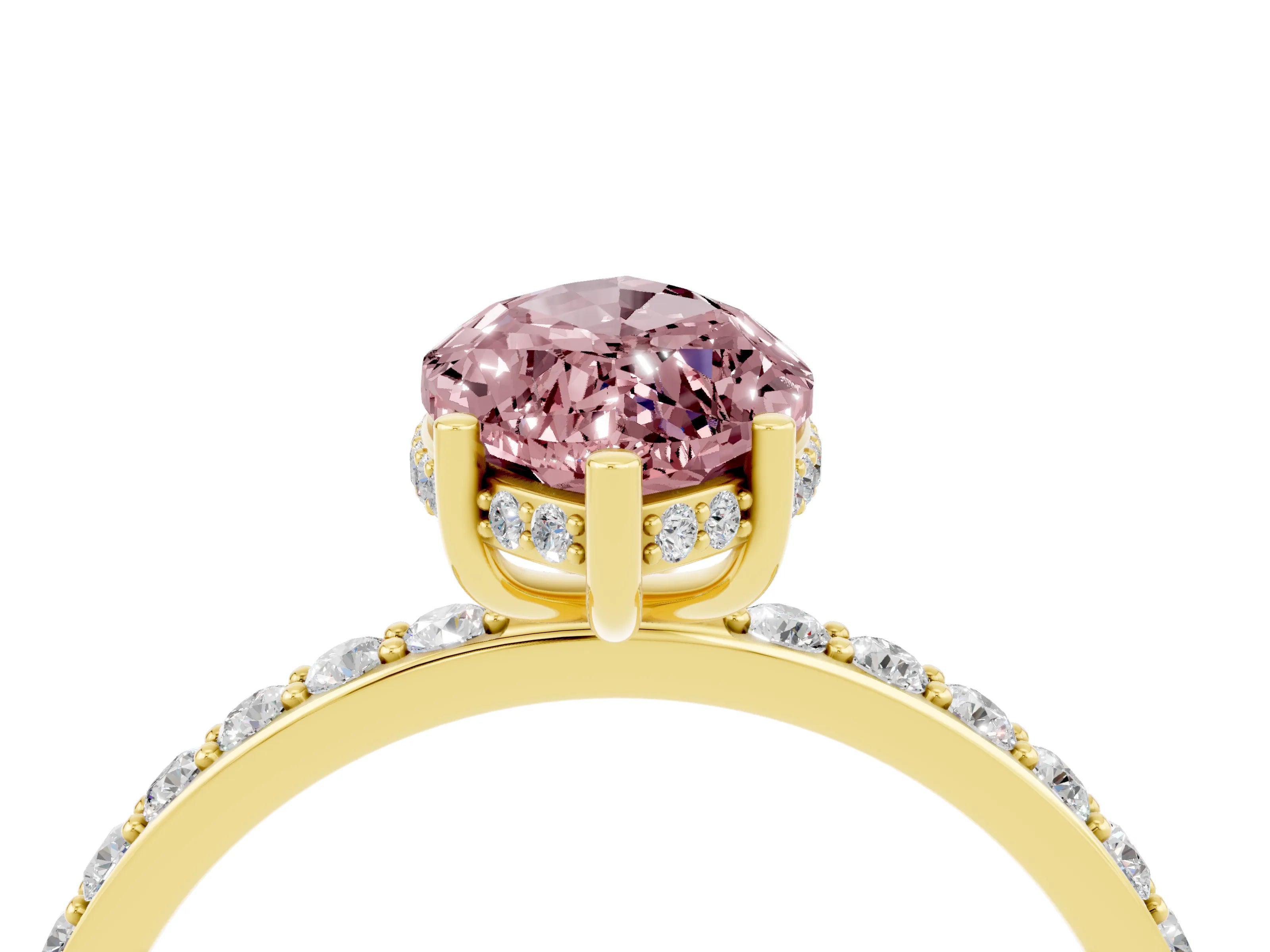 Yellow gold Marquise Cut Morganite Solitaire Ring with Pavé Band and Hidden Halo_16