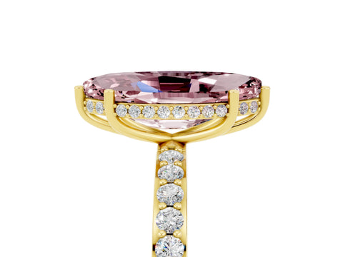 Yellow gold Marquise Cut Morganite Solitaire Ring with Pavé Band and Hidden Halo_17