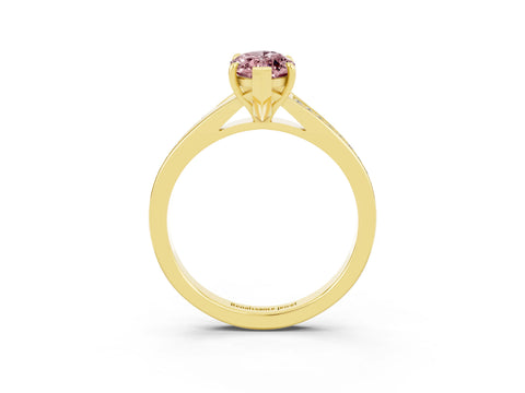Yellow gold Marquise Cut Morganite Solitaire Ring with Pavé Band and Prong Setting_3