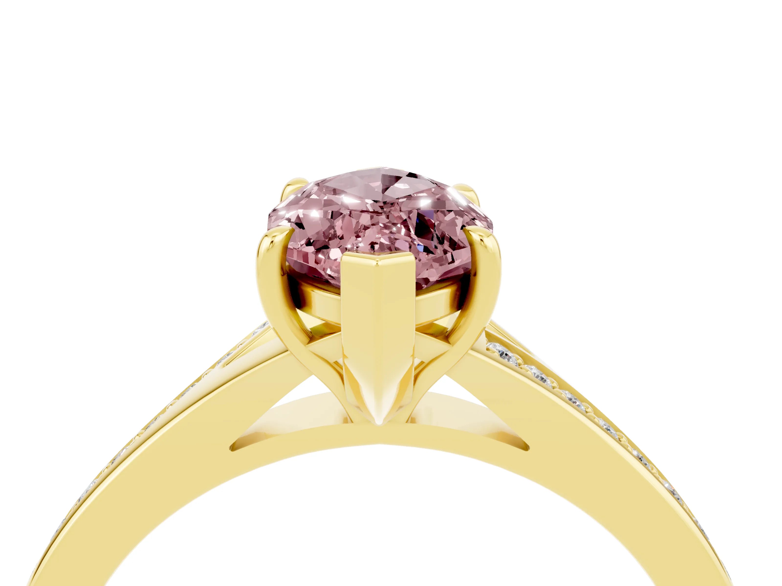 Yellow gold Marquise Cut Morganite Solitaire Ring with Pavé Band and Prong Setting_4