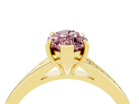 Yellow gold Marquise Cut Morganite Solitaire Ring with Pavé Band and Prong Setting_4