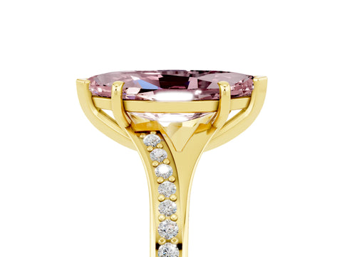 Yellow gold Marquise Cut Morganite Solitaire Ring with Pavé Band and Prong Setting_5