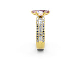 Yellow gold Marquise Cut Morganite Solitaire Ring with Pavé and Channel Set Band_2