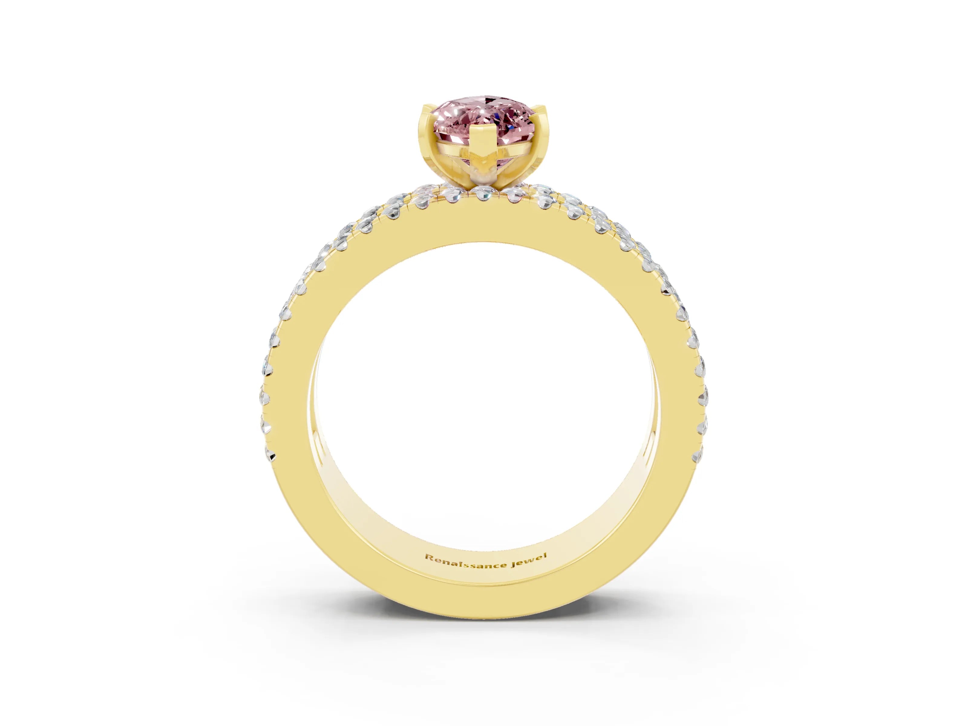 Yellow gold Marquise Cut Morganite Solitaire Ring with Pavé and Channel Set Band_3