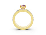 Yellow gold Marquise Cut Morganite Solitaire Ring with Pavé and Channel Set Band_3