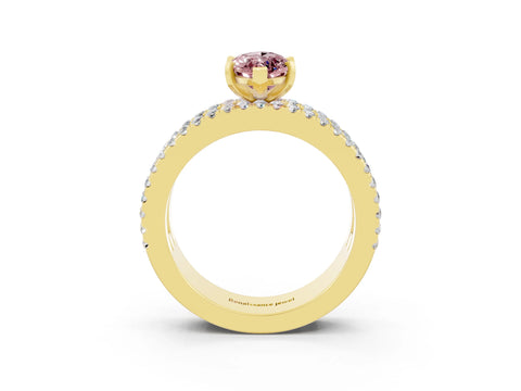 Yellow gold Marquise Cut Morganite Solitaire Ring with Pavé and Channel Set Band_3