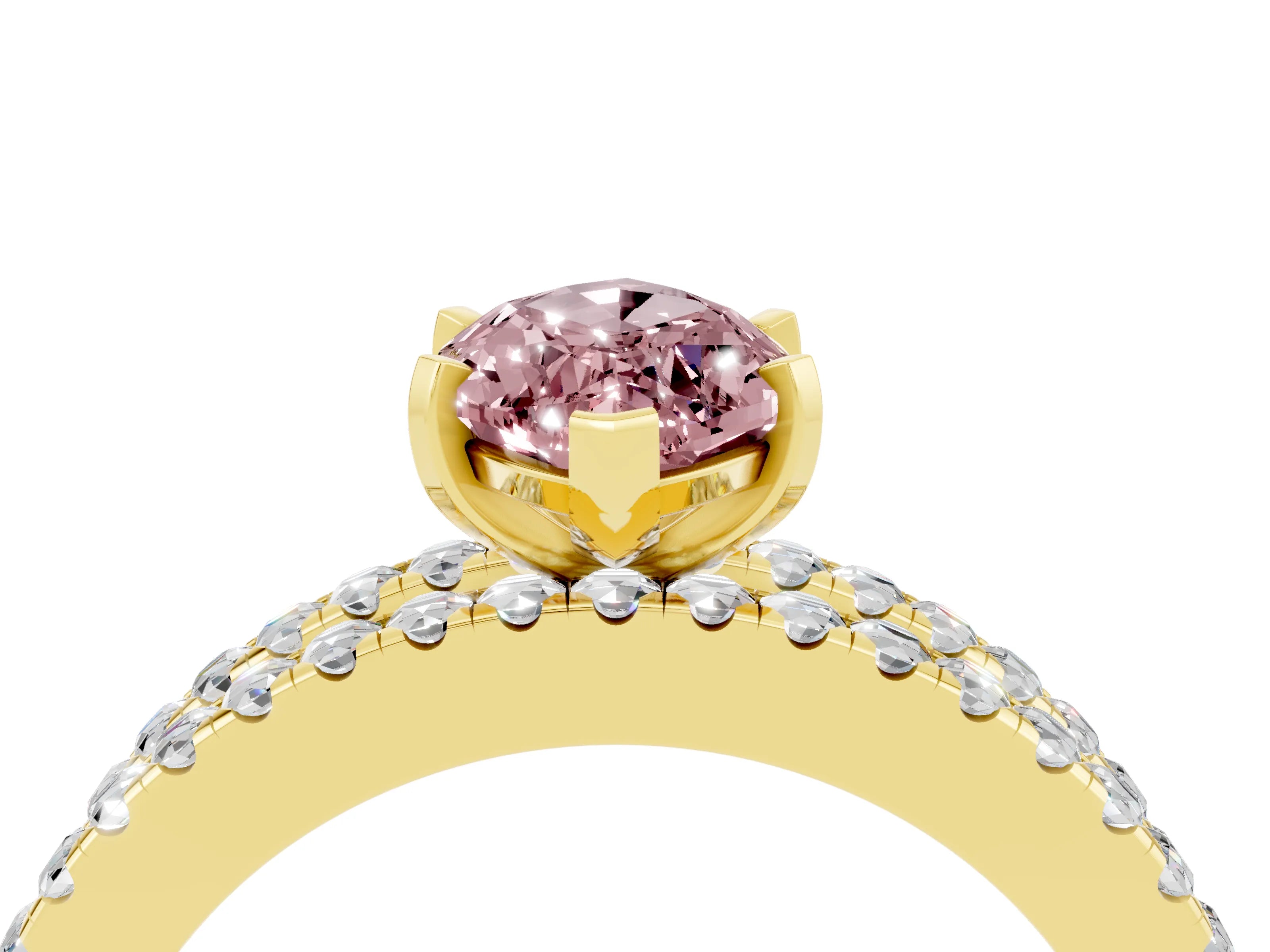 Yellow gold Marquise Cut Morganite Solitaire Ring with Pavé and Channel Set Band_4