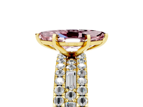 Yellow gold Marquise Cut Morganite Solitaire Ring with Pavé and Channel Set Band_5