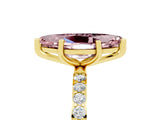 Yellow gold Marquise Cut Morganite Solitaire Ring with Pave Band and Four Prong Setting_29