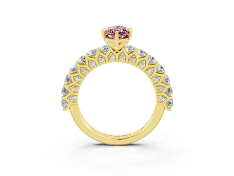 Yellow gold Marquise Cut Morganite Solitaire Ring with Shared Prong Pavé Band and Four-Prong Setting_3