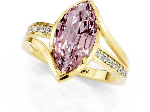 Yellow gold Marquise Cut Morganite Solitaire Ring with Split Shank and Prong Setting_1
