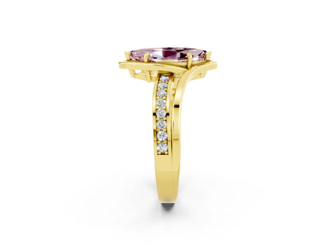 Yellow gold Marquise Cut Morganite Solitaire Ring with Split Shank and Prong Setting_2