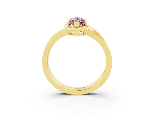 Yellow gold Marquise Cut Morganite Solitaire Ring with Split Shank and Prong Setting