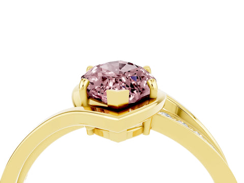 Yellow gold Marquise Cut Morganite Solitaire Ring with Split Shank and Prong Setting_4