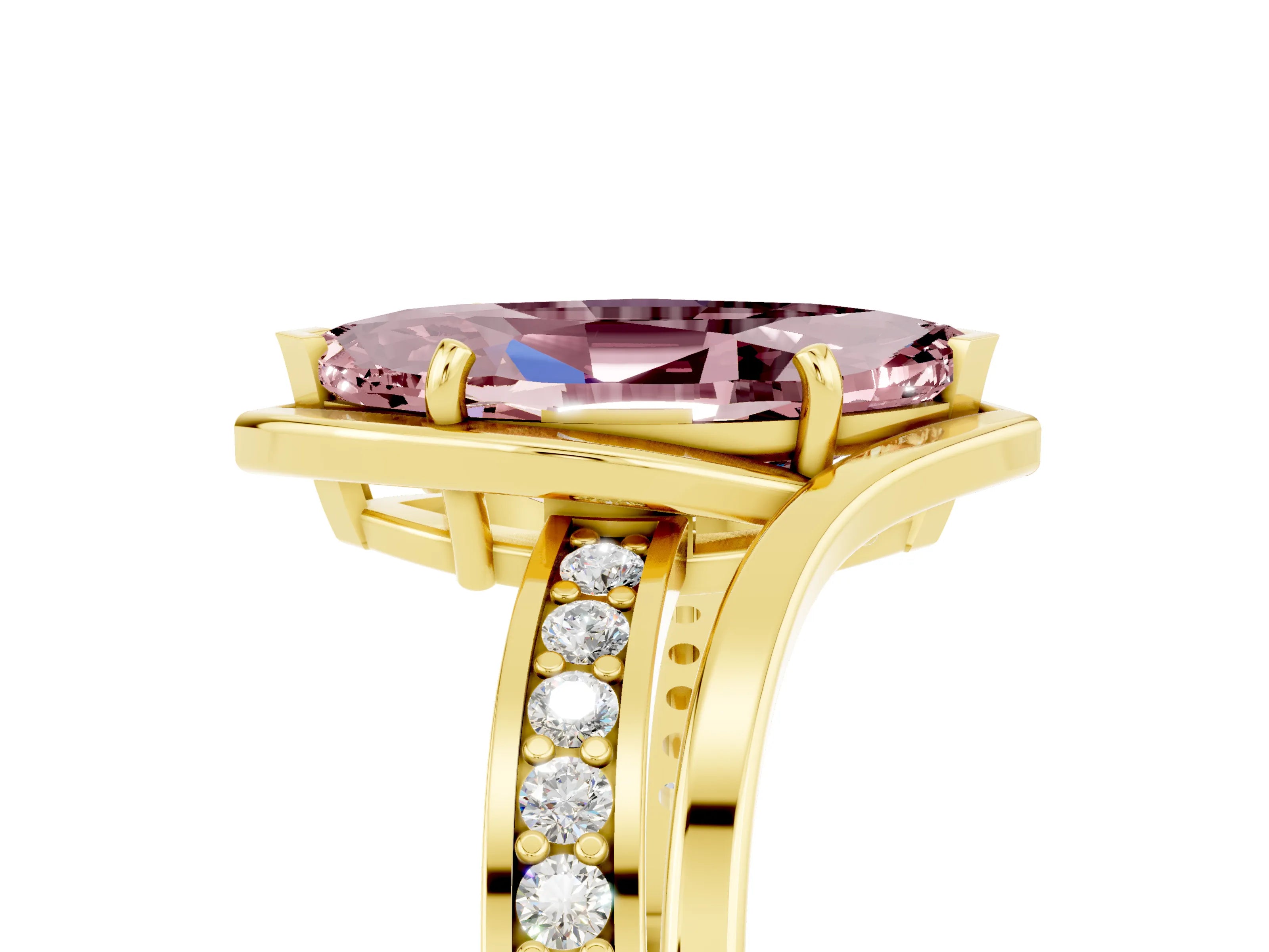 Yellow gold Marquise Cut Morganite Solitaire Ring with Split Shank and Prong Setting_5