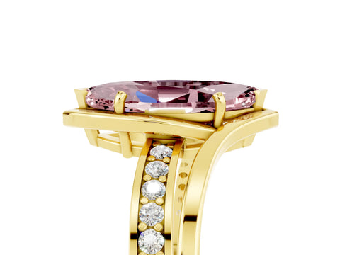 Yellow gold Marquise Cut Morganite Solitaire Ring with Split Shank and Prong Setting_5
