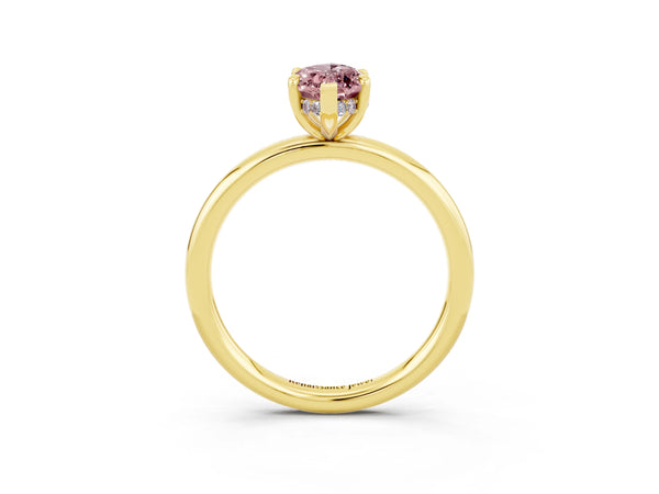 Yellow gold Marquise Cut Morganite Solitaire Ring with Thin Band and Four-Prong Setting