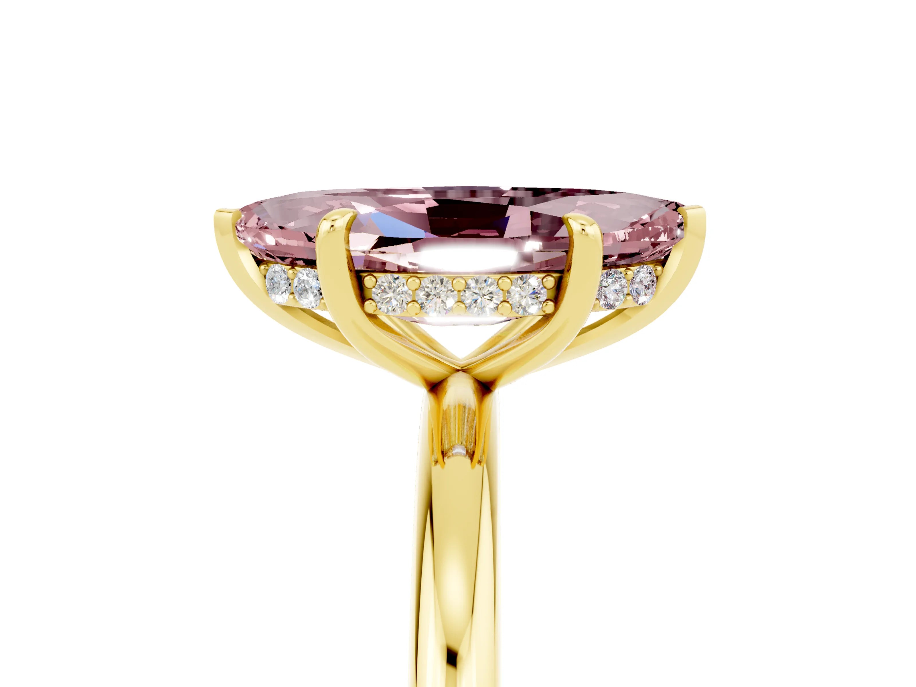 Yellow gold Marquise Cut Morganite Solitaire Ring with Thin Band and Four-Prong Setting_17