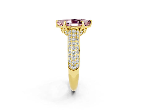 Yellow gold Marquise Cut Morganite Solitaire Ring with Three-Row Pavé Band and Four-Prong Setting_14
