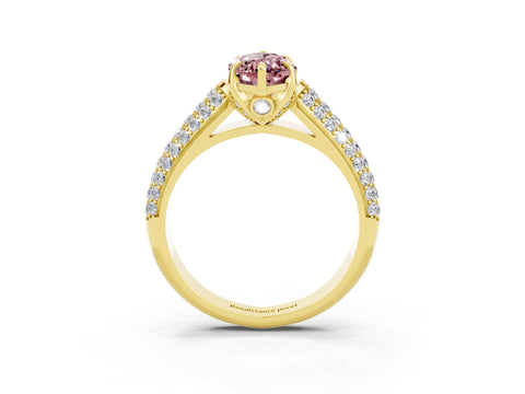 Yellow gold Marquise Cut Morganite Solitaire Ring with Three-Row Pavé Band and Four-Prong Setting_15