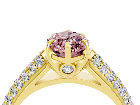 Yellow gold Marquise Cut Morganite Solitaire Ring with Three-Row Pavé Band and Four-Prong Setting_16