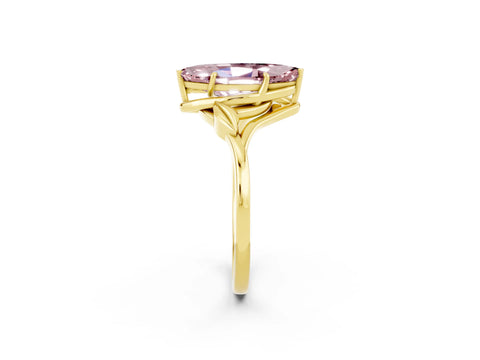 Yellow gold Marquise Cut Morganite Solitaire Ring with Twist Band and Four-Prong Setting_26