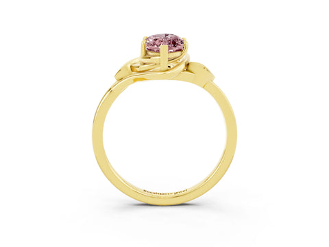 Yellow gold Marquise Cut Morganite Solitaire Ring with Twist Band and Four-Prong Setting_27