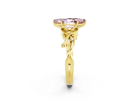 Yellow gold Marquise Cut Morganite Solitaire Ring with Twisted Band and Prong Setting_2