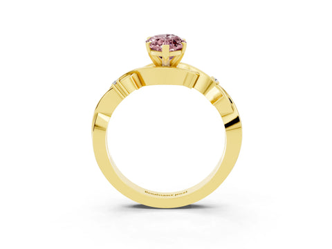 Yellow gold Marquise Cut Morganite Solitaire Ring with Twisted Band and Prong Setting_3