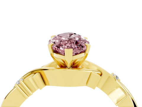Yellow gold Marquise Cut Morganite Solitaire Ring with Twisted Band and Prong Setting_4
