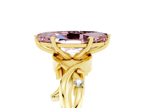 Yellow gold Marquise Cut Morganite Solitaire Ring with Twisted Band and Prong Setting_5