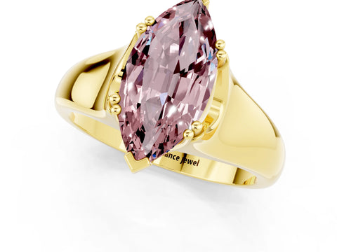 Yellow gold Marquise Cut Morganite Solitaire Ring with Wide Band and Prong Setting_1