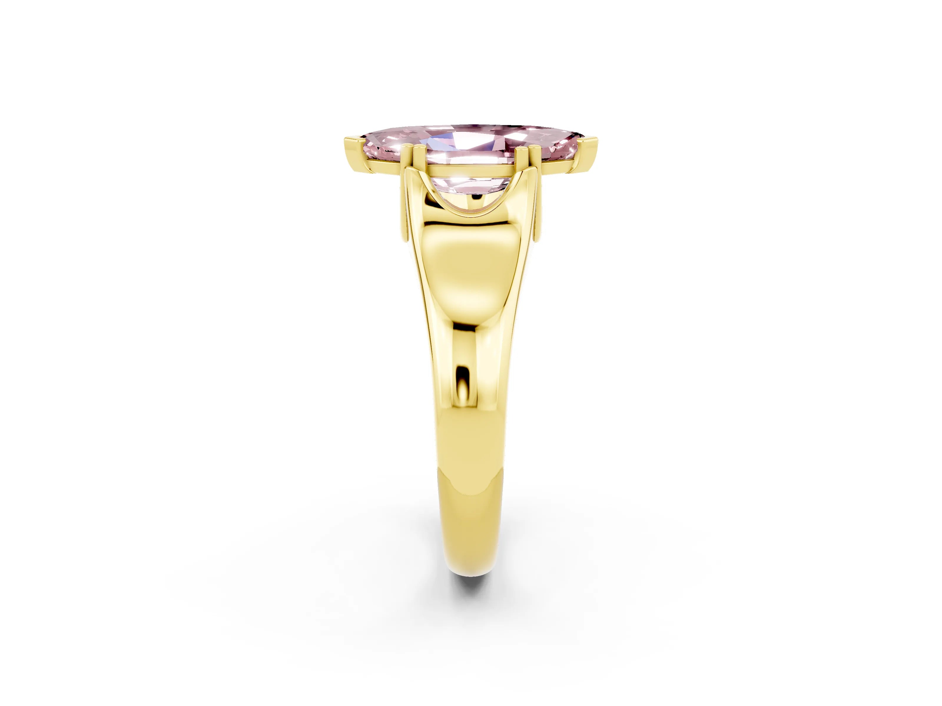 Yellow gold Marquise Cut Morganite Solitaire Ring with Wide Band and Prong Setting_2