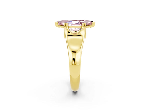 Yellow gold Marquise Cut Morganite Solitaire Ring with Wide Band and Prong Setting