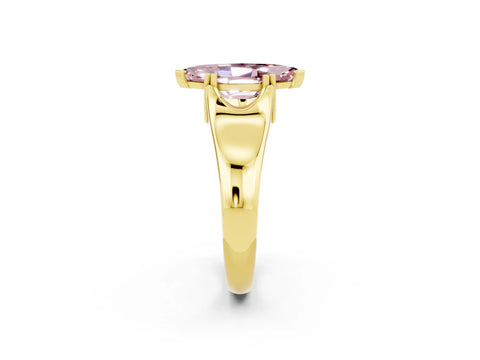 Yellow gold Marquise Cut Morganite Solitaire Ring with Wide Band and Prong Setting_2
