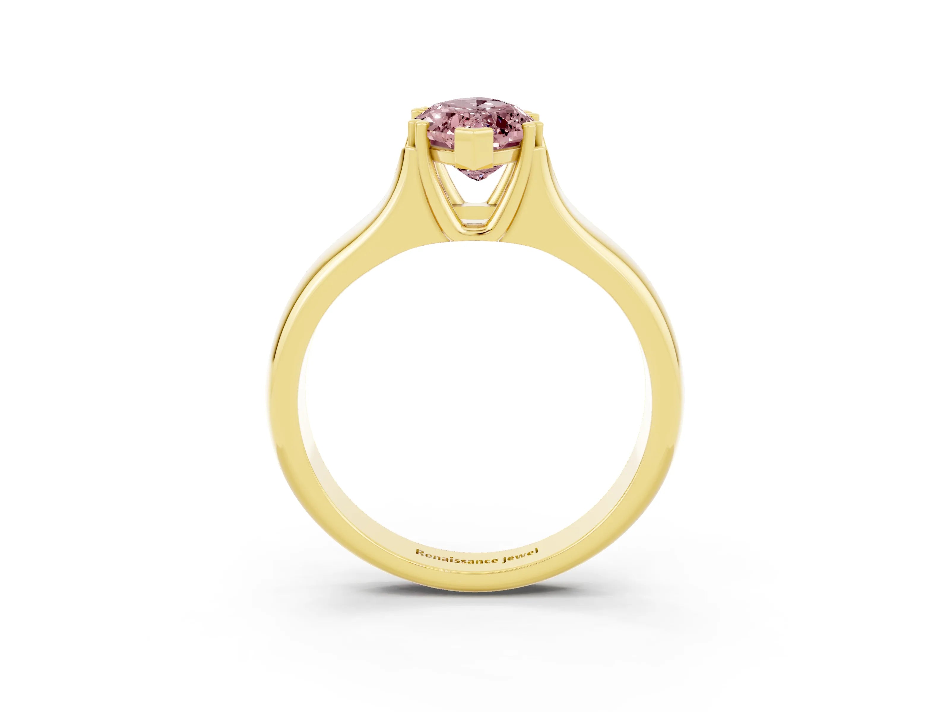 Yellow gold Marquise Cut Morganite Solitaire Ring with Wide Band and Prong Setting_3