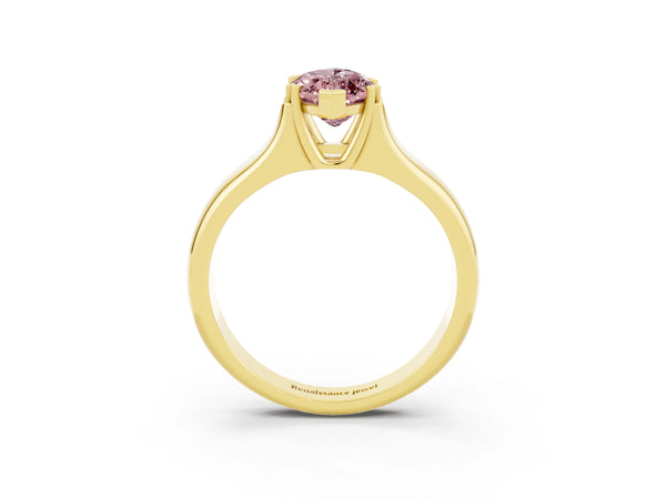 Yellow gold Marquise Cut Morganite Solitaire Ring with Wide Band and Prong Setting