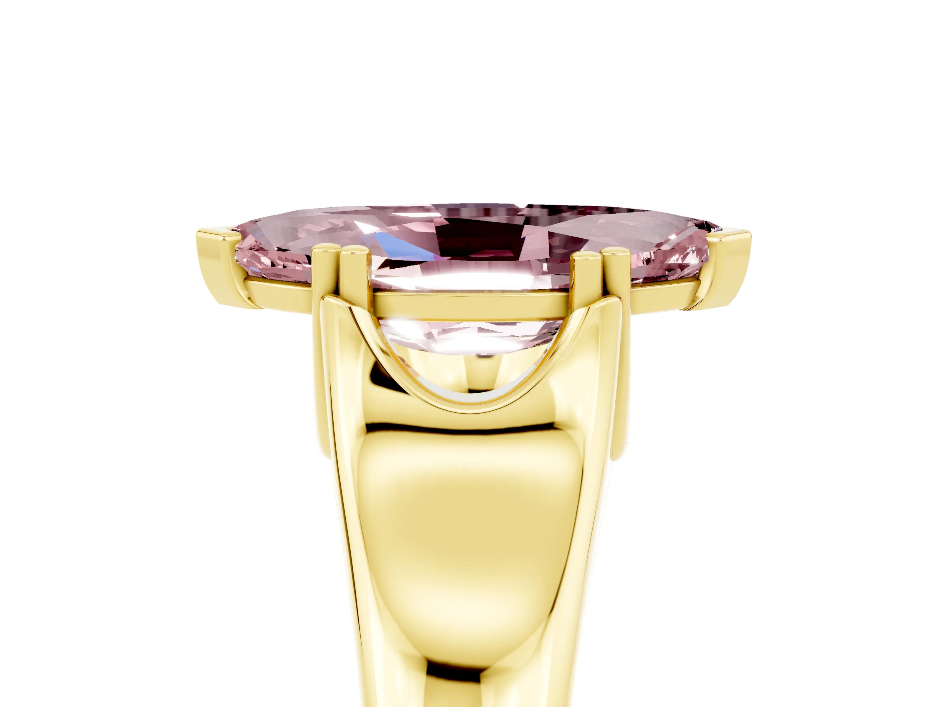 Yellow gold Marquise Cut Morganite Solitaire Ring with Wide Band and Prong Setting_5