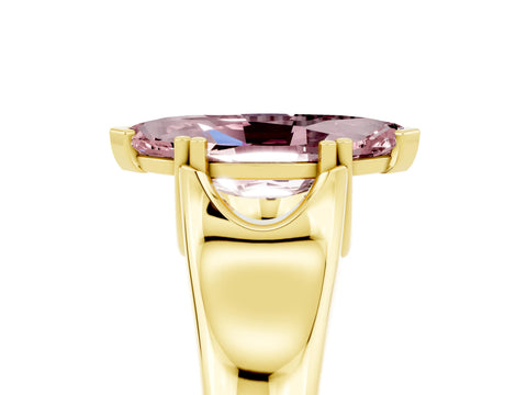 Yellow gold Marquise Cut Morganite Solitaire Ring with Wide Band and Prong Setting_5